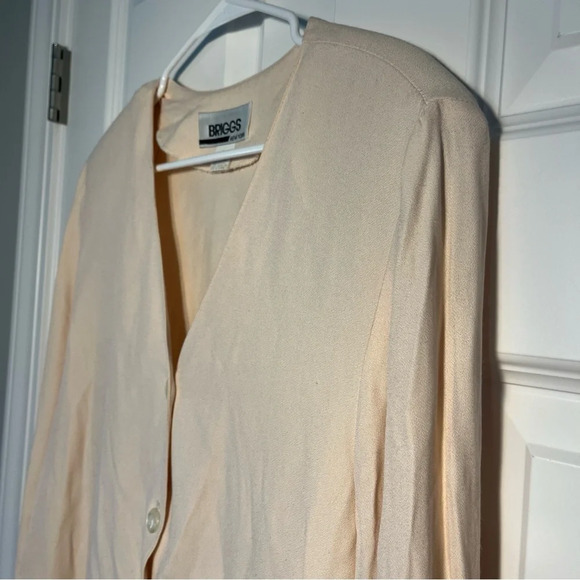Vintage Briggs Cream Crinkle Textured Button Front Long Sleeve Top Size Large - Picture 6 of 11